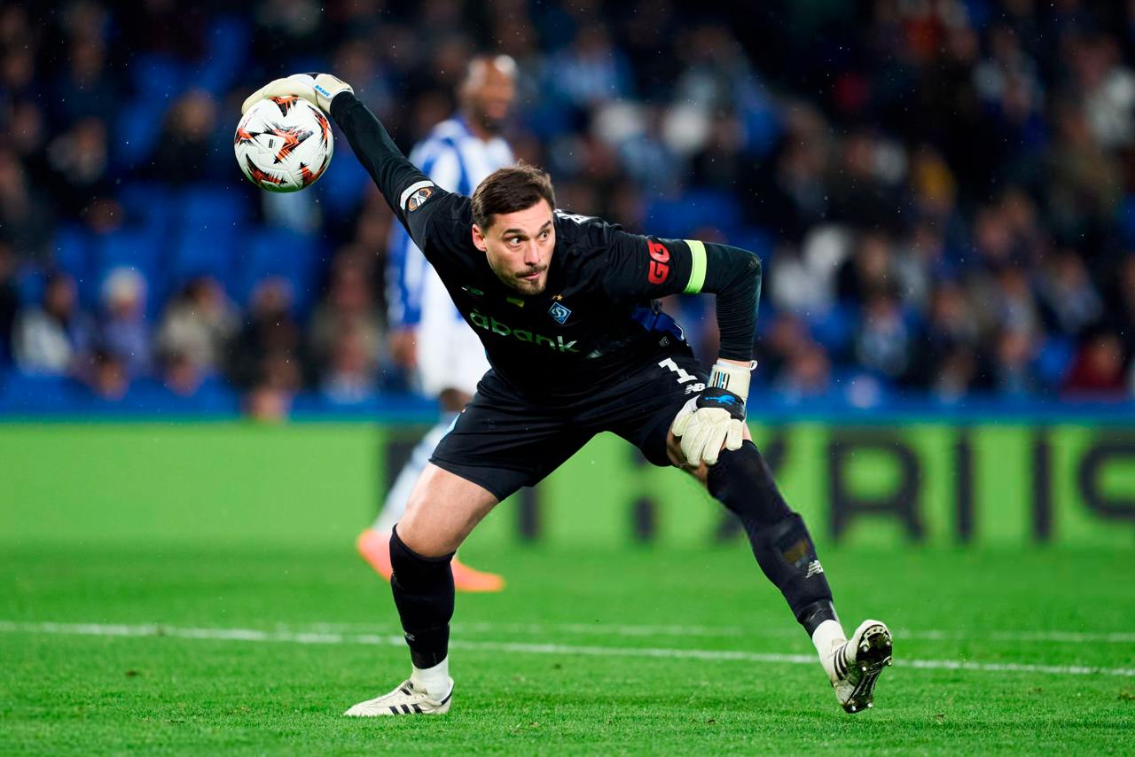 Georgiy Buschan wearing Brave GK Fury Pro gloves in the match against Real Sociedad - Official Brave GK Online Store